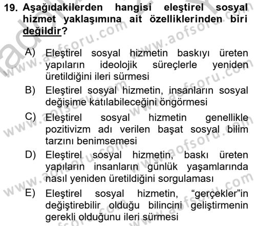 İnsan Davranışı Ve Sosyal Çevre 2 Dersi 2018 - 2019 Yılı Yaz Okulu Sınav Soruları 19. Soru
