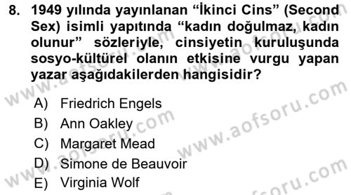 İnsan Davranışı Ve Sosyal Çevre 2 Dersi 2018 - 2019 Yılı Yaz Okulu Sınav Soruları 8. Soru