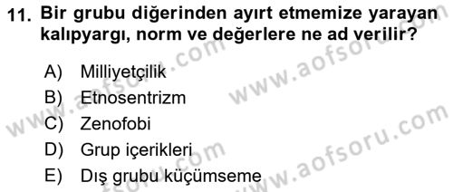 İnsan Davranışı Ve Sosyal Çevre 2 Dersi 2021 - 2022 Yılı (Vize) Ara Sınav Soruları 11. Soru