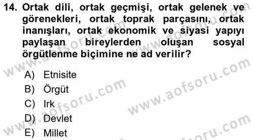 İnsan Davranışı Ve Sosyal Çevre 2 Dersi 2021 - 2022 Yılı (Vize) Ara Sınav Soruları 14. Soru