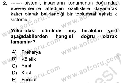 İnsan Davranışı Ve Sosyal Çevre 2 Dersi 2021 - 2022 Yılı (Vize) Ara Sınav Soruları 2. Soru