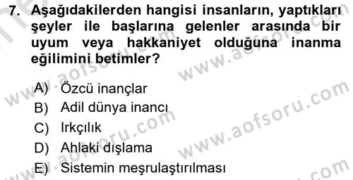 İnsan Davranışı Ve Sosyal Çevre 2 Dersi 2021 - 2022 Yılı (Vize) Ara Sınav Soruları 7. Soru