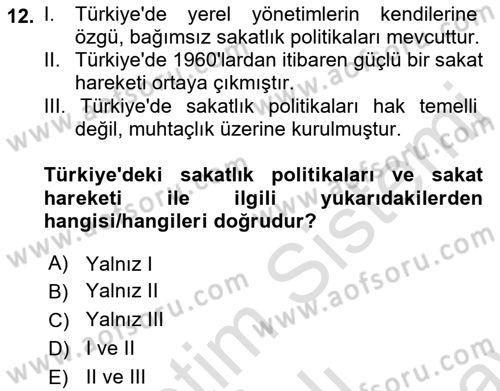 İnsan Davranışı Ve Sosyal Çevre 2 Dersi 2021 - 2022 Yılı (Final) Dönem Sonu Sınav Soruları 12. Soru