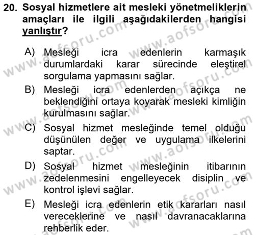 İnsan Davranışı Ve Sosyal Çevre 2 Dersi 2021 - 2022 Yılı (Final) Dönem Sonu Sınav Soruları 20. Soru