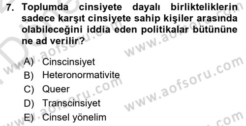 İnsan Davranışı Ve Sosyal Çevre 2 Dersi 2021 - 2022 Yılı (Final) Dönem Sonu Sınav Soruları 7. Soru