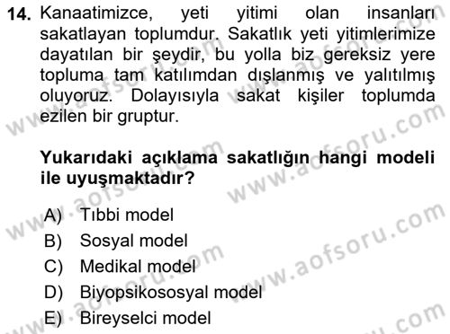 İnsan Davranışı Ve Sosyal Çevre 2 Dersi 2021 - 2022 Yılı Yaz Okulu Sınav Soruları 14. Soru