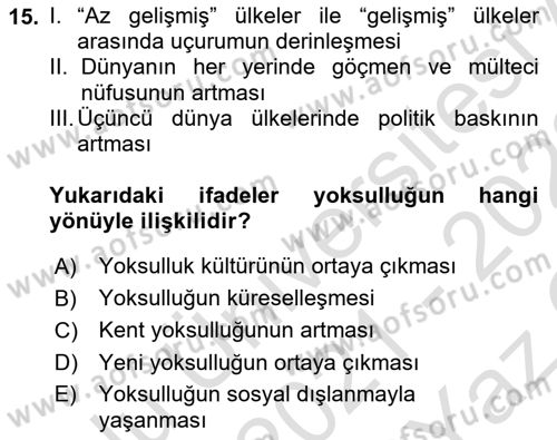 İnsan Davranışı Ve Sosyal Çevre 2 Dersi 2021 - 2022 Yılı Yaz Okulu Sınav Soruları 15. Soru