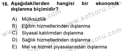 İnsan Davranışı Ve Sosyal Çevre 2 Dersi 2021 - 2022 Yılı Yaz Okulu Sınav Soruları 16. Soru