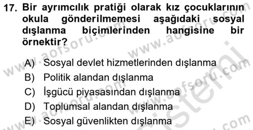 İnsan Davranışı Ve Sosyal Çevre 2 Dersi 2021 - 2022 Yılı Yaz Okulu Sınav Soruları 17. Soru