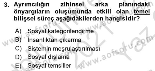 İnsan Davranışı Ve Sosyal Çevre 2 Dersi 2021 - 2022 Yılı Yaz Okulu Sınav Soruları 3. Soru