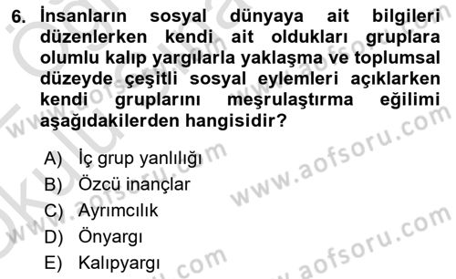 İnsan Davranışı Ve Sosyal Çevre 2 Dersi 2021 - 2022 Yılı Yaz Okulu Sınav Soruları 6. Soru