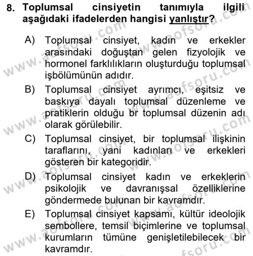İnsan Davranışı Ve Sosyal Çevre 2 Dersi 2021 - 2022 Yılı Yaz Okulu Sınav Soruları 8. Soru