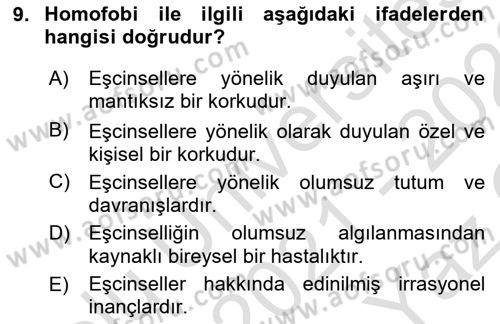 İnsan Davranışı Ve Sosyal Çevre 2 Dersi 2021 - 2022 Yılı Yaz Okulu Sınav Soruları 9. Soru