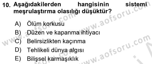 İnsan Davranışı Ve Sosyal Çevre 2 Dersi 2023 - 2024 Yılı (Vize) Ara Sınav Soruları 10. Soru
