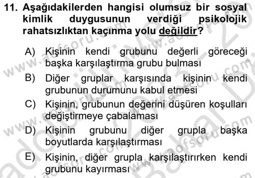 İnsan Davranışı Ve Sosyal Çevre 2 Dersi 2023 - 2024 Yılı (Vize) Ara Sınav Soruları 11. Soru