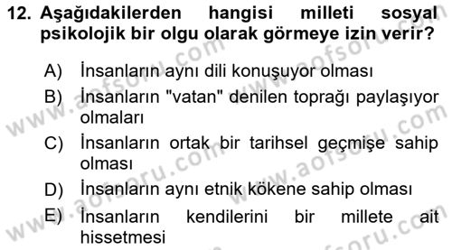 İnsan Davranışı Ve Sosyal Çevre 2 Dersi 2023 - 2024 Yılı (Vize) Ara Sınav Soruları 12. Soru