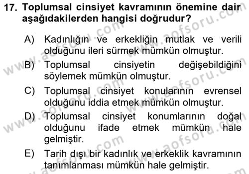İnsan Davranışı Ve Sosyal Çevre 2 Dersi 2023 - 2024 Yılı (Vize) Ara Sınav Soruları 17. Soru