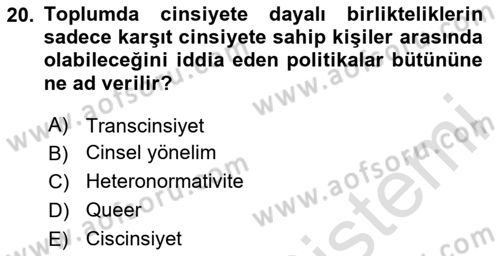 İnsan Davranışı Ve Sosyal Çevre 2 Dersi 2023 - 2024 Yılı (Vize) Ara Sınav Soruları 20. Soru