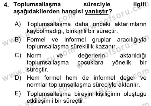 İnsan Davranışı Ve Sosyal Çevre 2 Dersi 2023 - 2024 Yılı (Vize) Ara Sınav Soruları 4. Soru