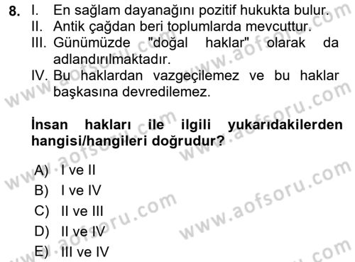 İnsan Davranışı Ve Sosyal Çevre 2 Dersi 2023 - 2024 Yılı (Vize) Ara Sınav Soruları 8. Soru