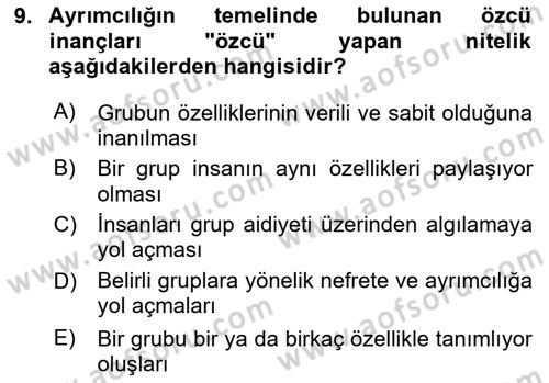 İnsan Davranışı Ve Sosyal Çevre 2 Dersi 2023 - 2024 Yılı (Vize) Ara Sınav Soruları 9. Soru