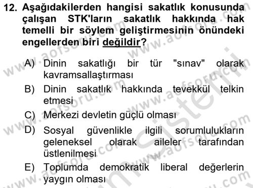 İnsan Davranışı Ve Sosyal Çevre 2 Dersi 2023 - 2024 Yılı (Final) Dönem Sonu Sınav Soruları 12. Soru
