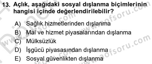 İnsan Davranışı Ve Sosyal Çevre 2 Dersi 2023 - 2024 Yılı (Final) Dönem Sonu Sınav Soruları 13. Soru