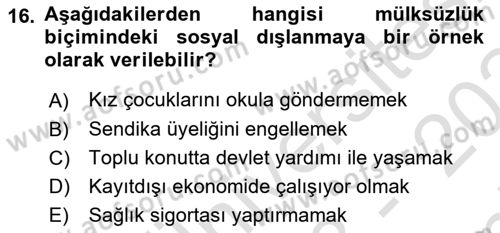 İnsan Davranışı Ve Sosyal Çevre 2 Dersi 2023 - 2024 Yılı (Final) Dönem Sonu Sınav Soruları 16. Soru