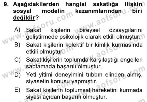 İnsan Davranışı Ve Sosyal Çevre 2 Dersi 2023 - 2024 Yılı (Final) Dönem Sonu Sınav Soruları 9. Soru