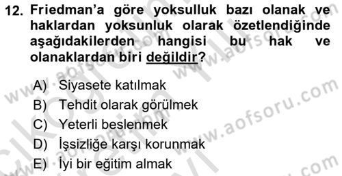 İnsan Davranışı Ve Sosyal Çevre 2 Dersi 2023 - 2024 Yılı Yaz Okulu Sınav Soruları 12. Soru
