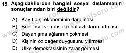 İnsan Davranışı Ve Sosyal Çevre 2 Dersi 2023 - 2024 Yılı Yaz Okulu Sınav Soruları 15. Soru