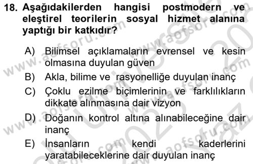 İnsan Davranışı Ve Sosyal Çevre 2 Dersi 2023 - 2024 Yılı Yaz Okulu Sınav Soruları 18. Soru