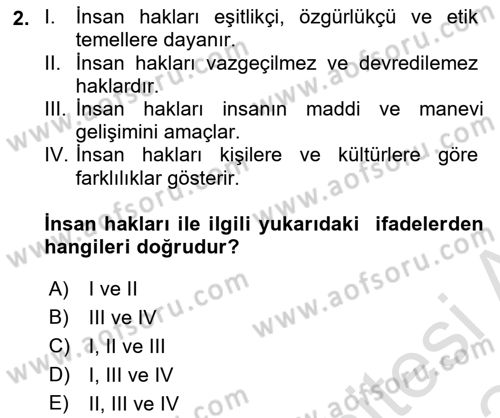 İnsan Davranışı Ve Sosyal Çevre 2 Dersi 2023 - 2024 Yılı Yaz Okulu Sınav Soruları 2. Soru
