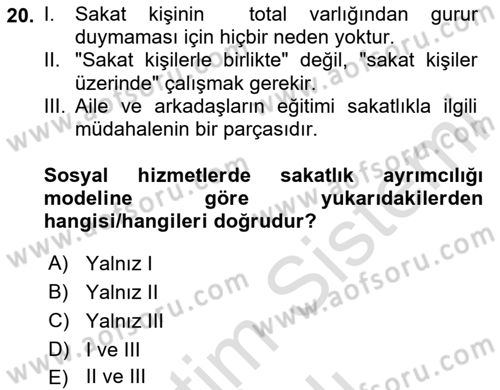 İnsan Davranışı Ve Sosyal Çevre 2 Dersi 2023 - 2024 Yılı Yaz Okulu Sınav Soruları 20. Soru