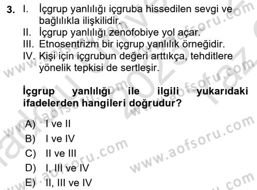 İnsan Davranışı Ve Sosyal Çevre 2 Dersi 2023 - 2024 Yılı Yaz Okulu Sınav Soruları 3. Soru