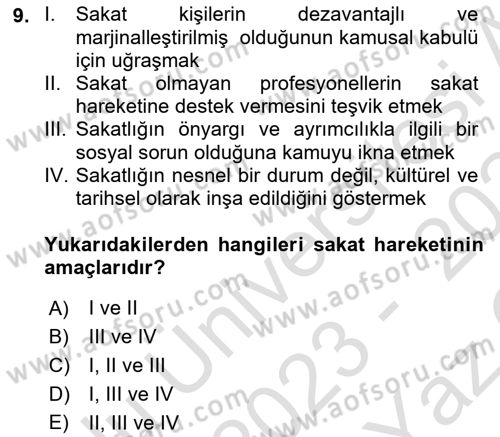 İnsan Davranışı Ve Sosyal Çevre 2 Dersi 2023 - 2024 Yılı Yaz Okulu Sınav Soruları 9. Soru