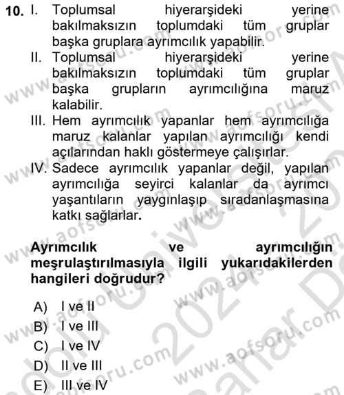 İnsan Davranışı Ve Sosyal Çevre 2 Dersi 2024 - 2025 Yılı (Vize) Ara Sınav Soruları 10. Soru