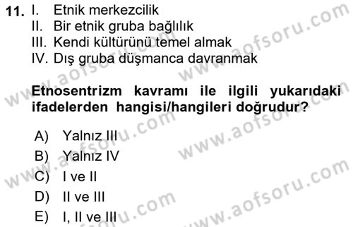 İnsan Davranışı Ve Sosyal Çevre 2 Dersi 2024 - 2025 Yılı (Vize) Ara Sınav Soruları 11. Soru