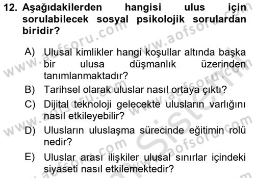İnsan Davranışı Ve Sosyal Çevre 2 Dersi 2024 - 2025 Yılı (Vize) Ara Sınav Soruları 12. Soru
