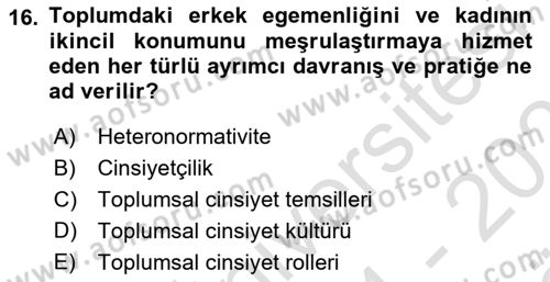 İnsan Davranışı Ve Sosyal Çevre 2 Dersi 2024 - 2025 Yılı (Vize) Ara Sınav Soruları 16. Soru