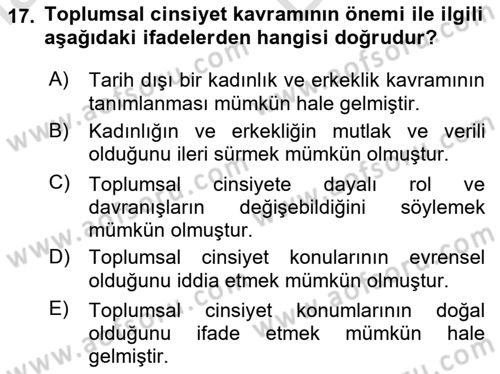 İnsan Davranışı Ve Sosyal Çevre 2 Dersi 2024 - 2025 Yılı (Vize) Ara Sınav Soruları 17. Soru