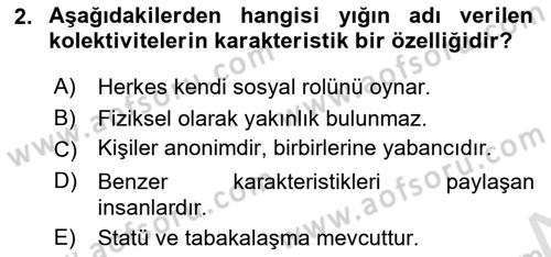 İnsan Davranışı Ve Sosyal Çevre 2 Dersi 2024 - 2025 Yılı (Vize) Ara Sınav Soruları 2. Soru