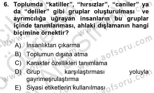 İnsan Davranışı Ve Sosyal Çevre 2 Dersi 2024 - 2025 Yılı (Vize) Ara Sınav Soruları 6. Soru