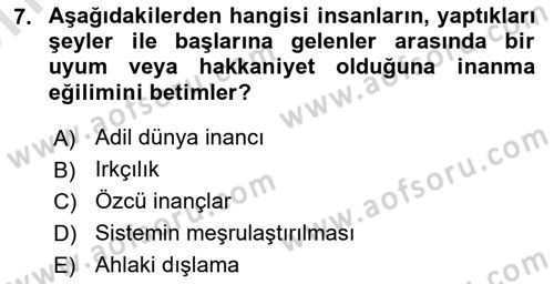İnsan Davranışı Ve Sosyal Çevre 2 Dersi 2024 - 2025 Yılı (Vize) Ara Sınav Soruları 7. Soru