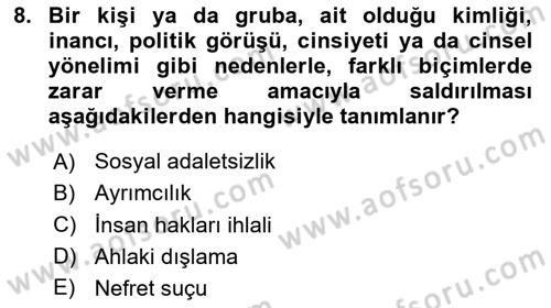 İnsan Davranışı Ve Sosyal Çevre 2 Dersi 2024 - 2025 Yılı (Vize) Ara Sınav Soruları 8. Soru