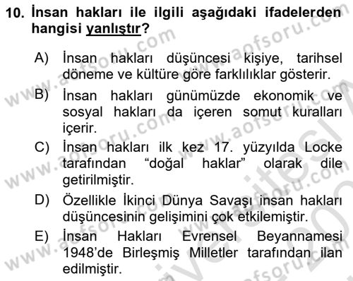 İnsan Davranışı Ve Sosyal Çevre 2 Dersi 2025 - 2026 Yılı (Vize) Ara Sınav Soruları 10. Soru