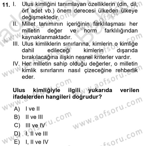 İnsan Davranışı Ve Sosyal Çevre 2 Dersi 2025 - 2026 Yılı (Vize) Ara Sınav Soruları 11. Soru