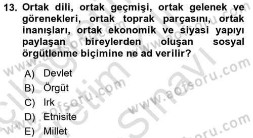 İnsan Davranışı Ve Sosyal Çevre 2 Dersi 2025 - 2026 Yılı (Vize) Ara Sınav Soruları 13. Soru