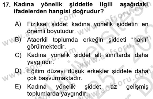 İnsan Davranışı Ve Sosyal Çevre 2 Dersi 2025 - 2026 Yılı (Vize) Ara Sınav Soruları 17. Soru