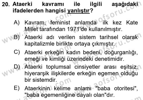 İnsan Davranışı Ve Sosyal Çevre 2 Dersi 2025 - 2026 Yılı (Vize) Ara Sınav Soruları 20. Soru